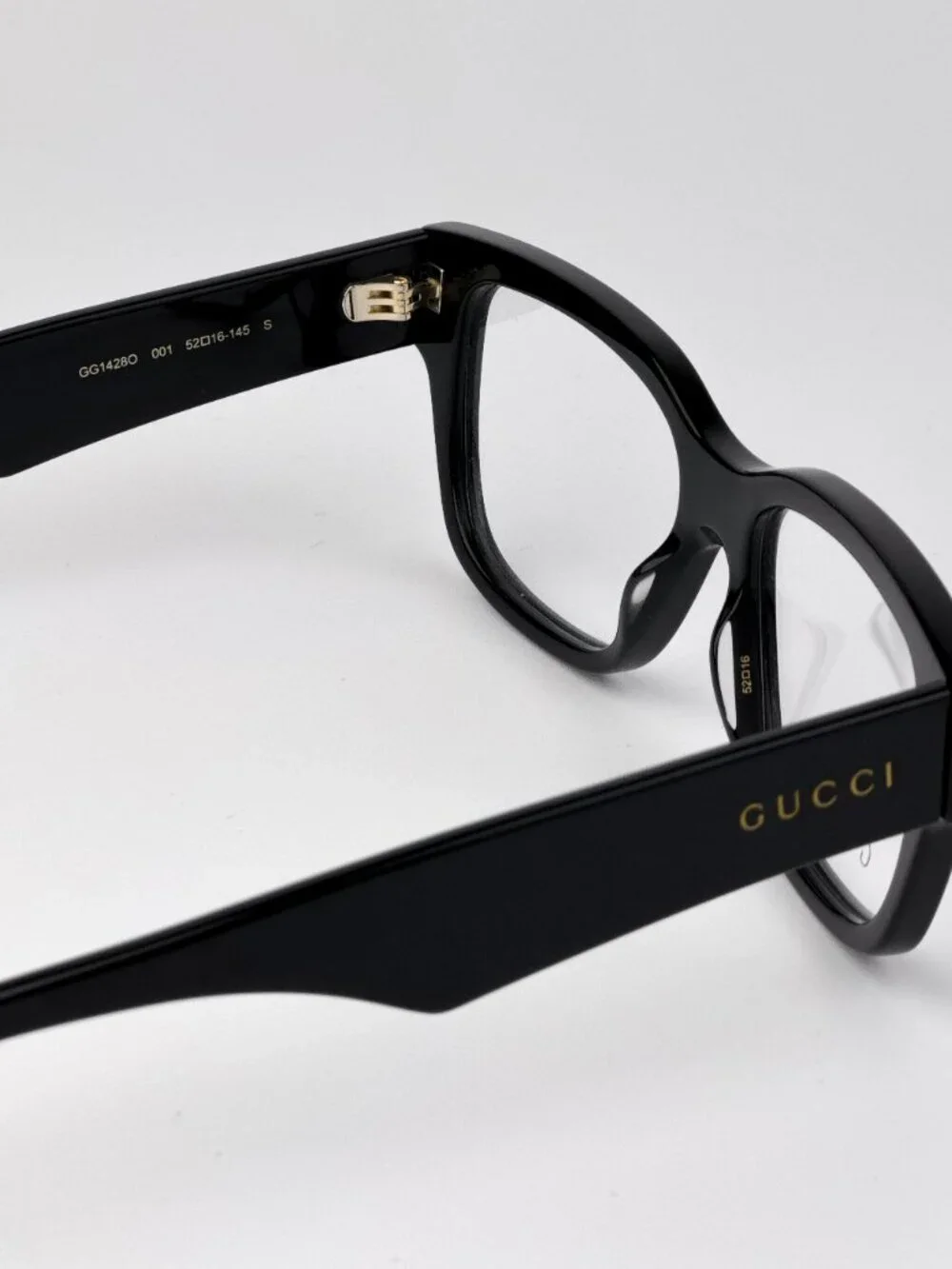 Gucci GG1428O 001 Square Eyeglasses Shiny Black NEW AUTHENTIC